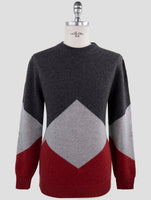 Kiton Dark Gray Red Cashmere Sweater Crewneck
