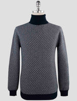 Kiton Blue White Cashmere Sweater Turtleneck