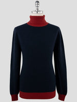 Kiton Blue Red Cashmere Sweater Turtleneck