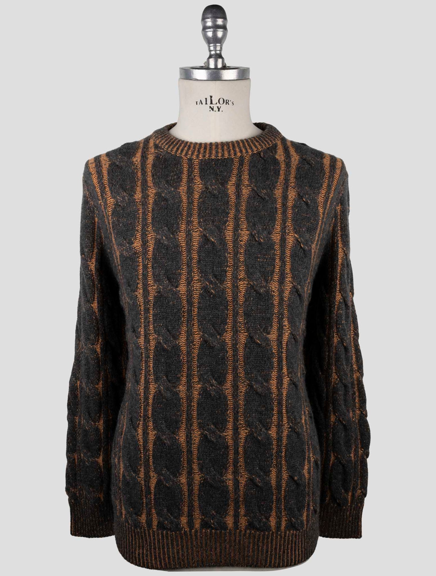 Kiton Orange Gray Cashmere Sweater Crewneck