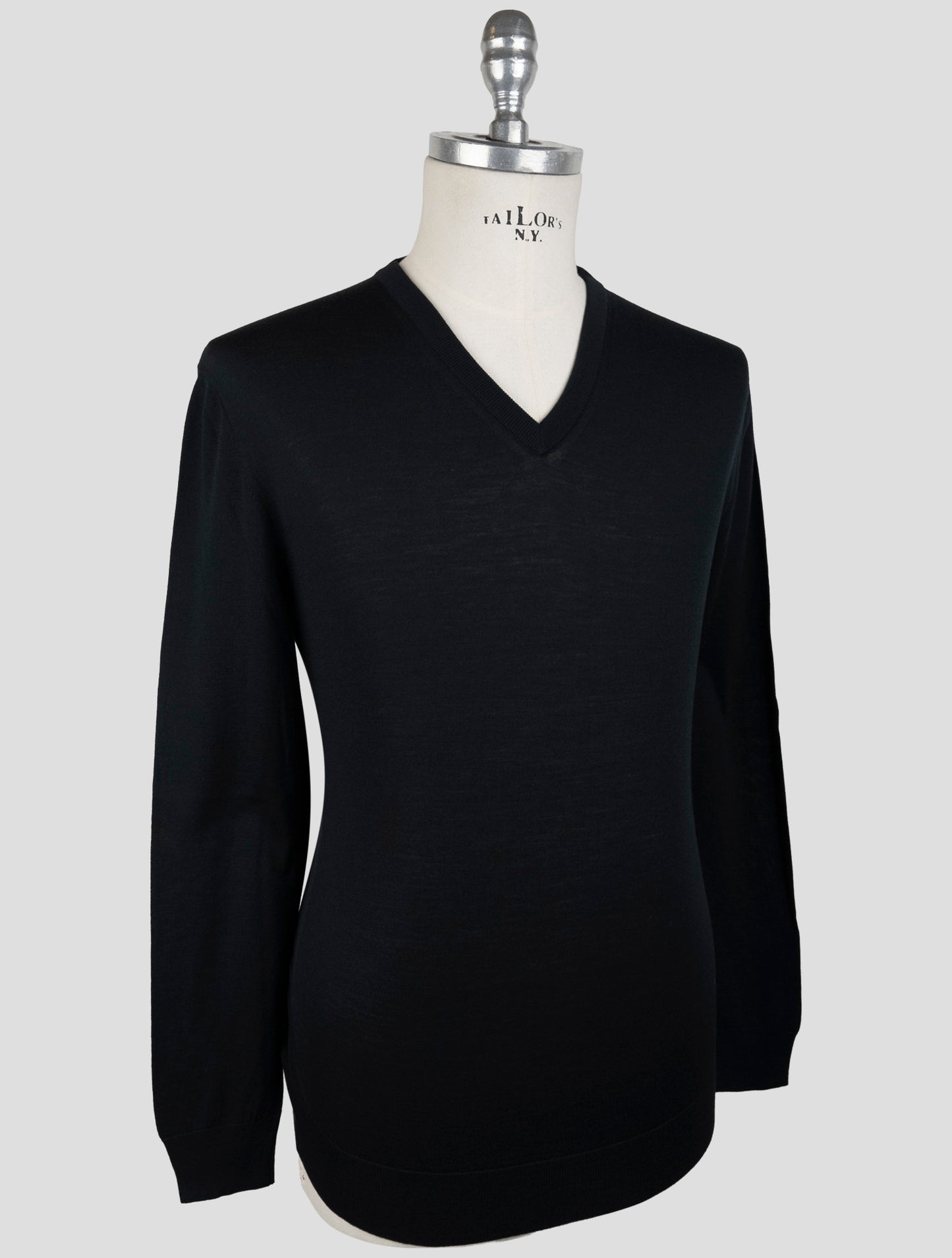 Kiton Black Wool Sweater V-Neck