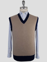 Kiton Brown Blue Cashmere Pa Pu Sweater V-Neck