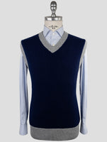 Kiton Blue Gray Cashmere Pa Pu Sweater V-Neck