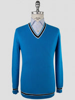 Kiton Light Blue Cotton Sweater V-Neck