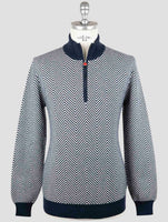 Kiton Blue White Cashmere Sweater Half Zip