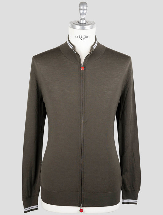 Kiton Green Diamante Blue Wool Sweater Full Zip