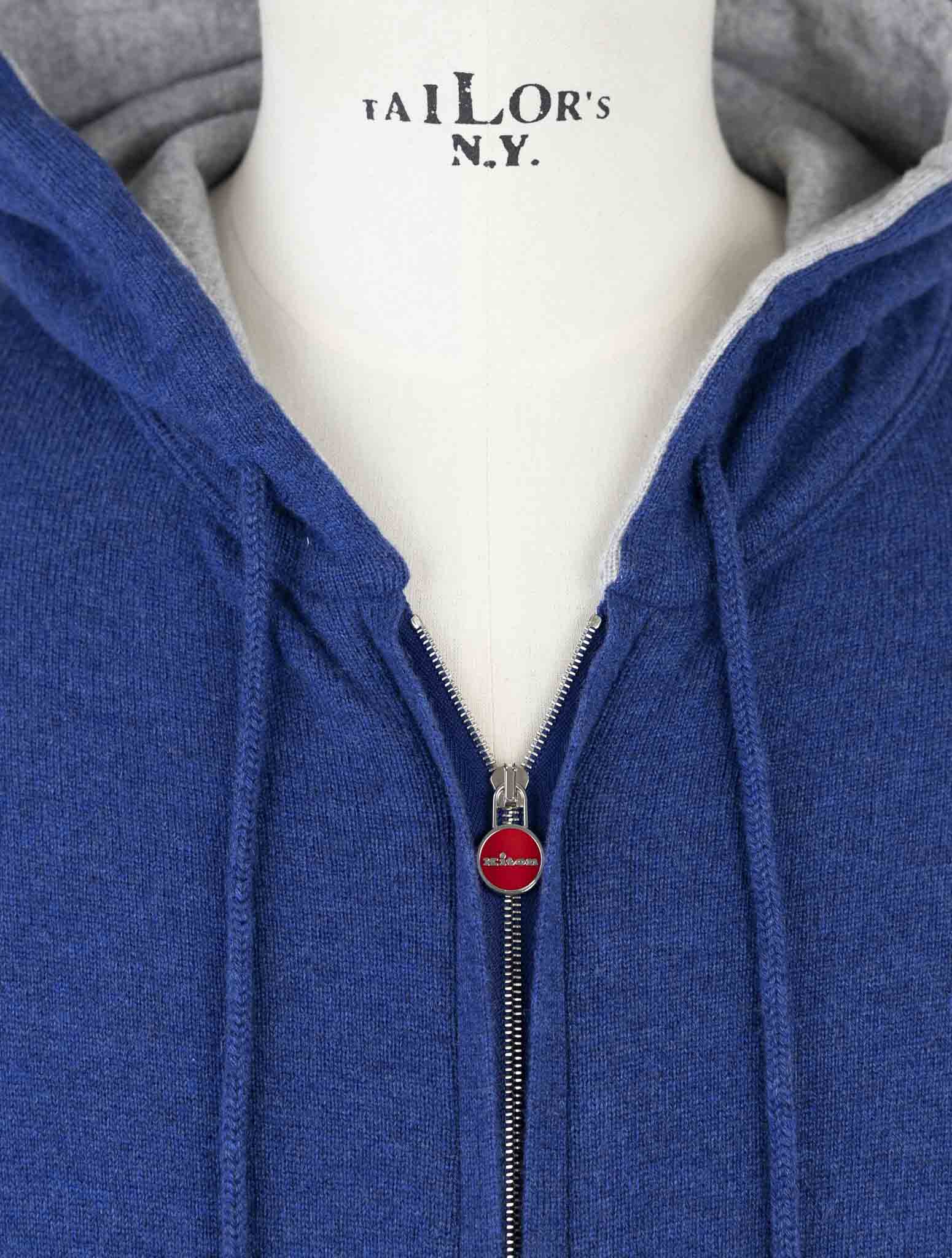 Kiton Blue Cashmere Sweater Full Zip Hoddie
