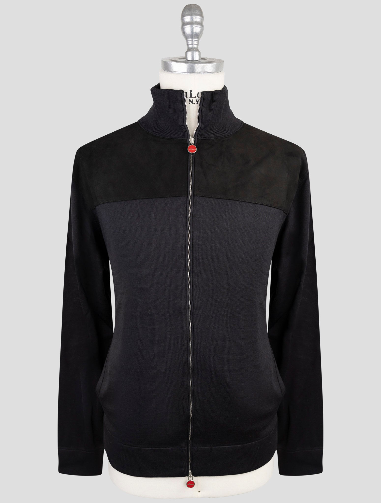 Kiton Black Silk Cotton Sweater Full Zip