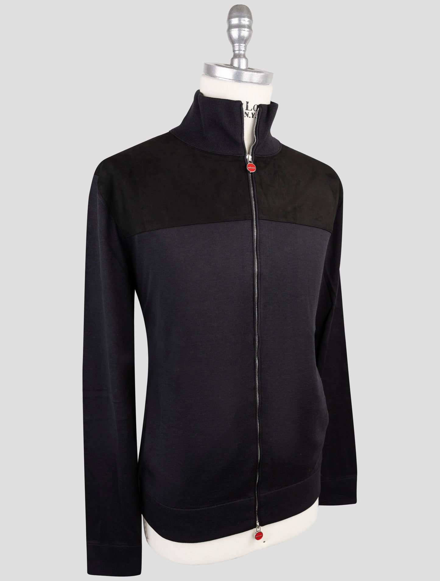 Kiton Black Silk Cotton Sweater Full Zip