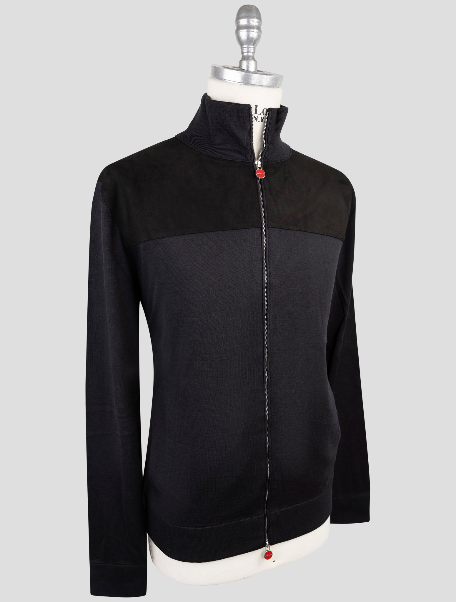 Kiton Black Silk Cotton Sweater Full Zip