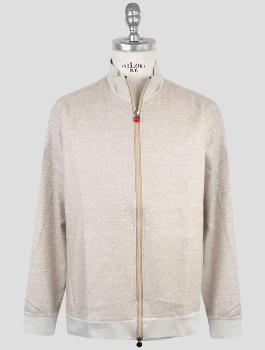 Kiton Beige Cashmere Silk Virgin Wool Sweater Full Zip