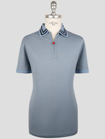 Kiton Light Blue Cotton Polo Half Zip
