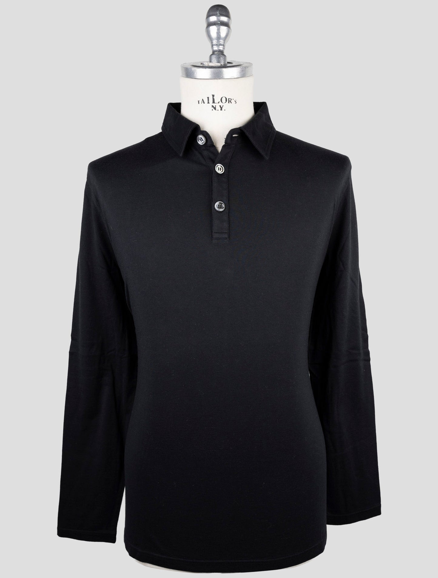 Kiton Black Cotton Cashmere Sweater Polo