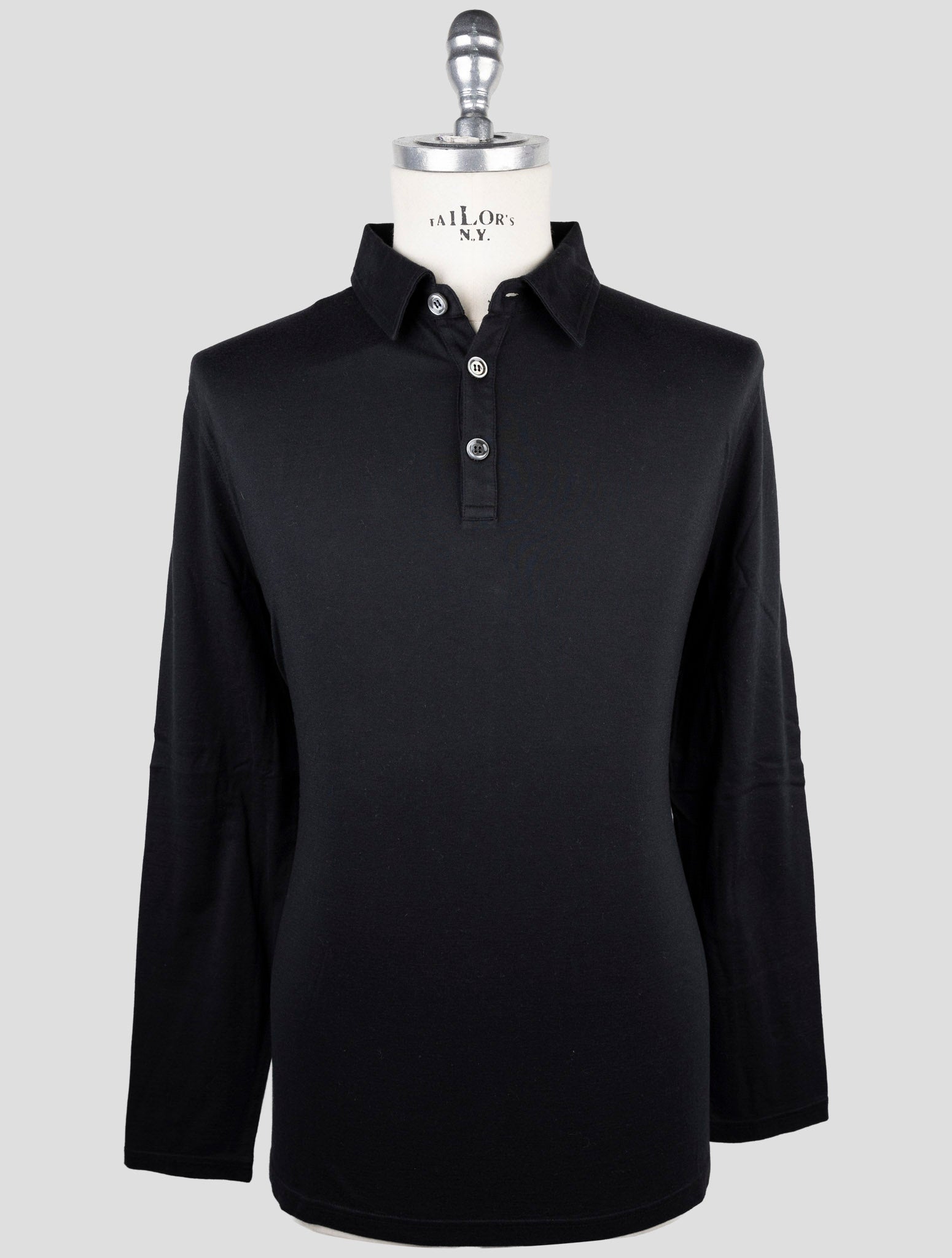 Kiton Black Cotton Cashmere Sweater Polo