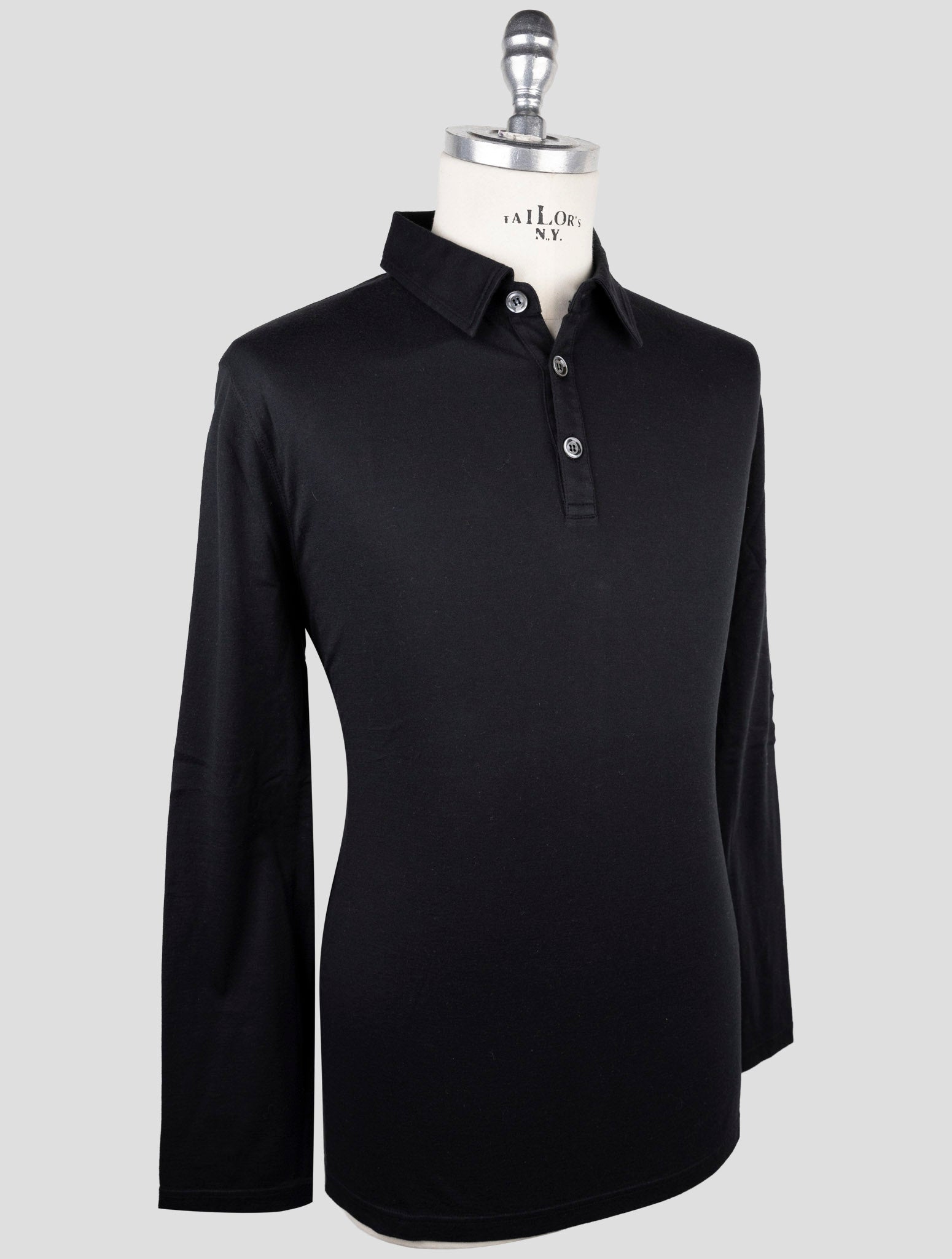Kiton Black Cotton Cashmere Sweater Polo