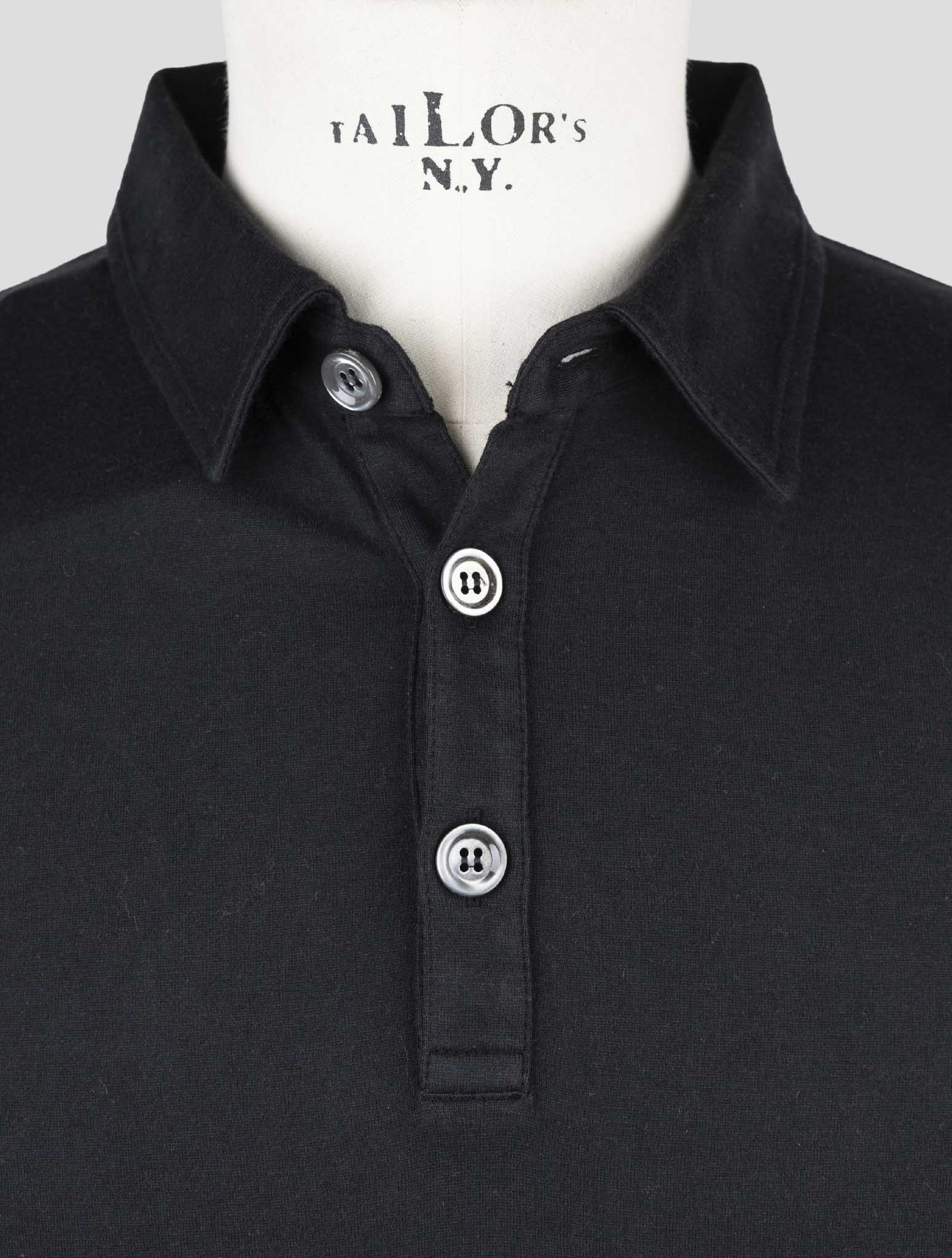 Kiton Black Cotton Cashmere Sweater Polo