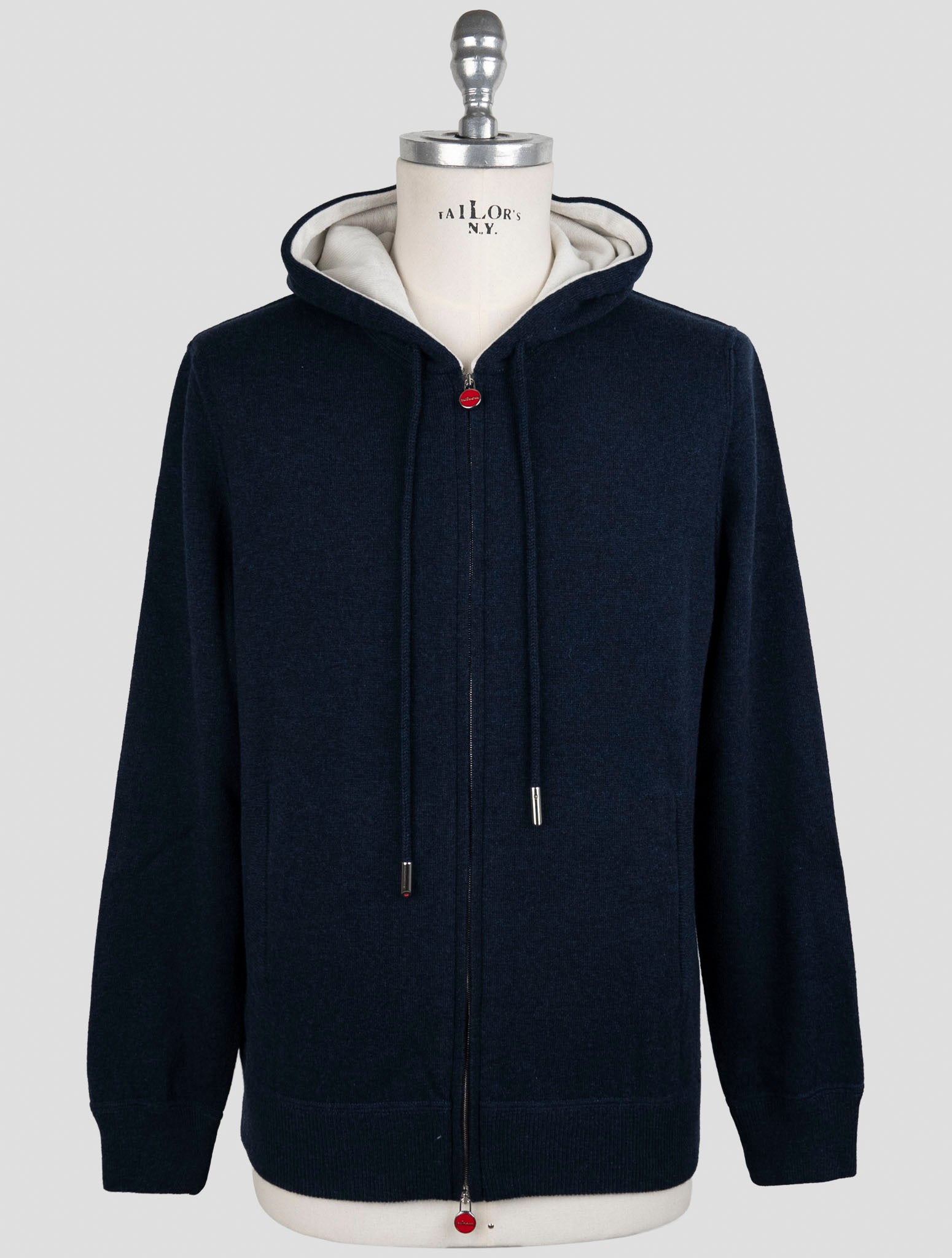 Kiton Blue Cashmere Sweater Full Zip Hoodie