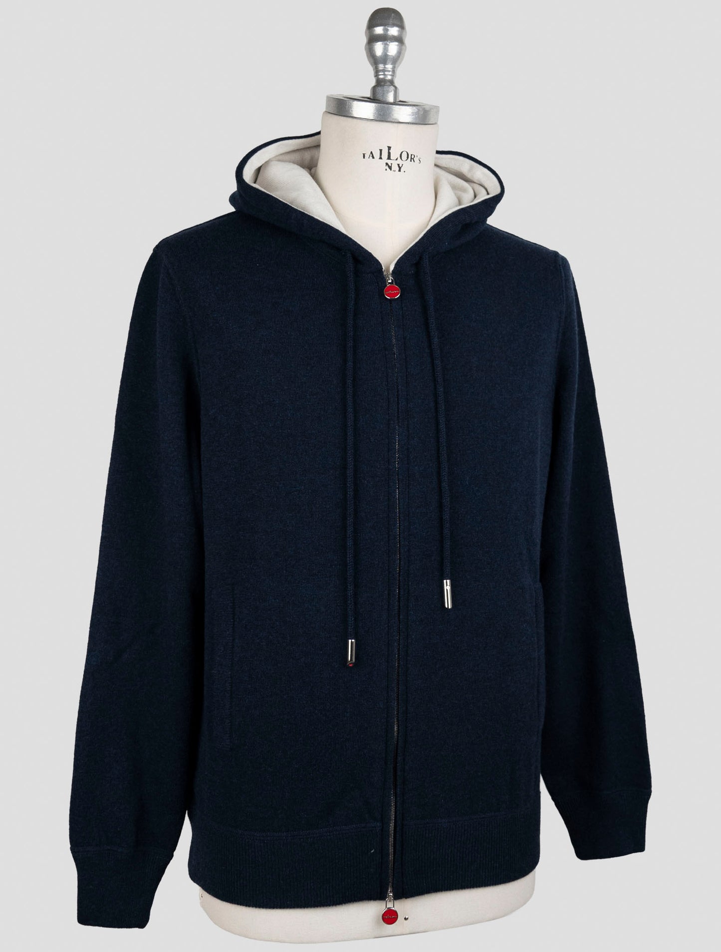 Kiton Blue Cashmere Sweater Full Zip Hoodie