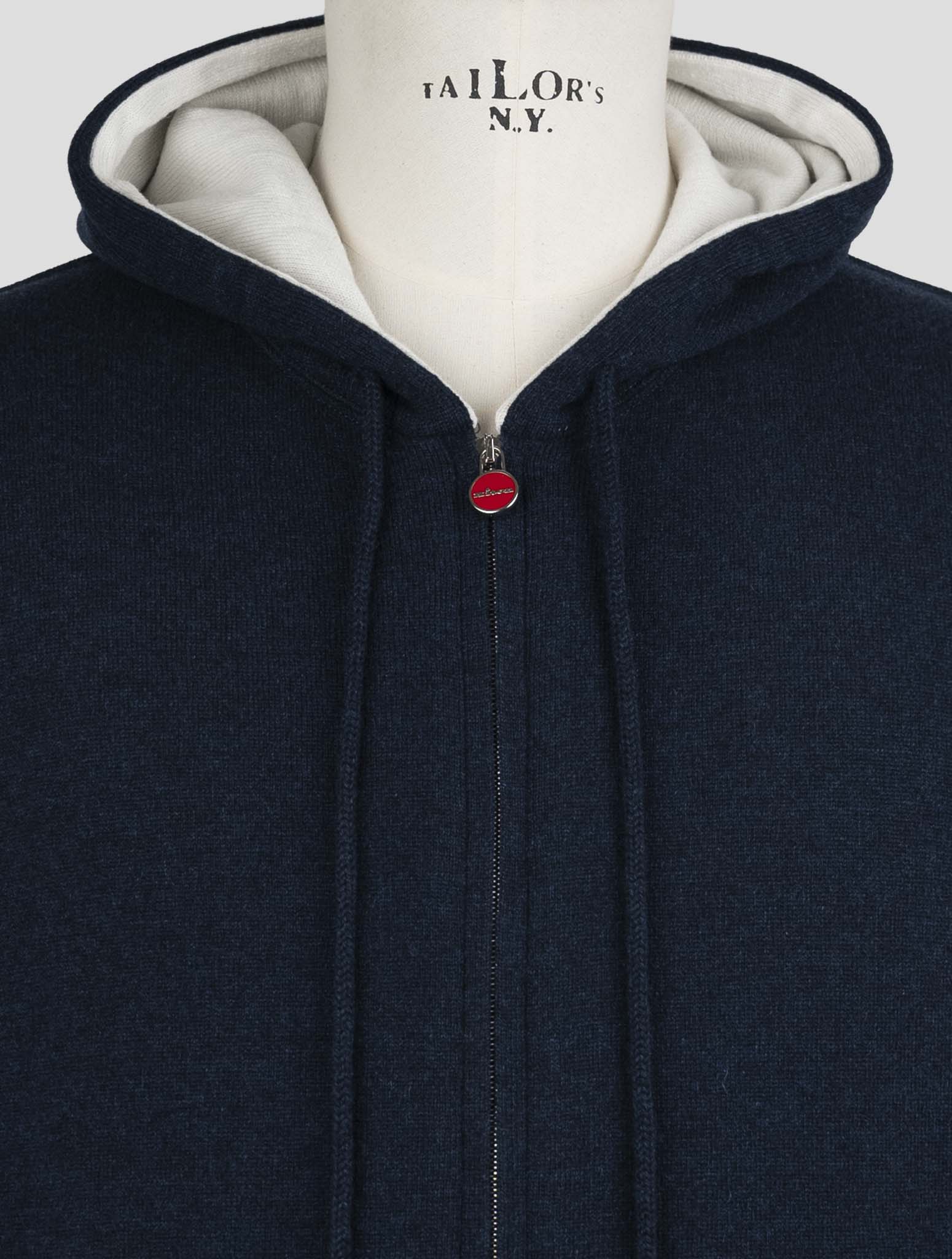Kiton Blue Cashmere Sweater Full Zip Hoodie