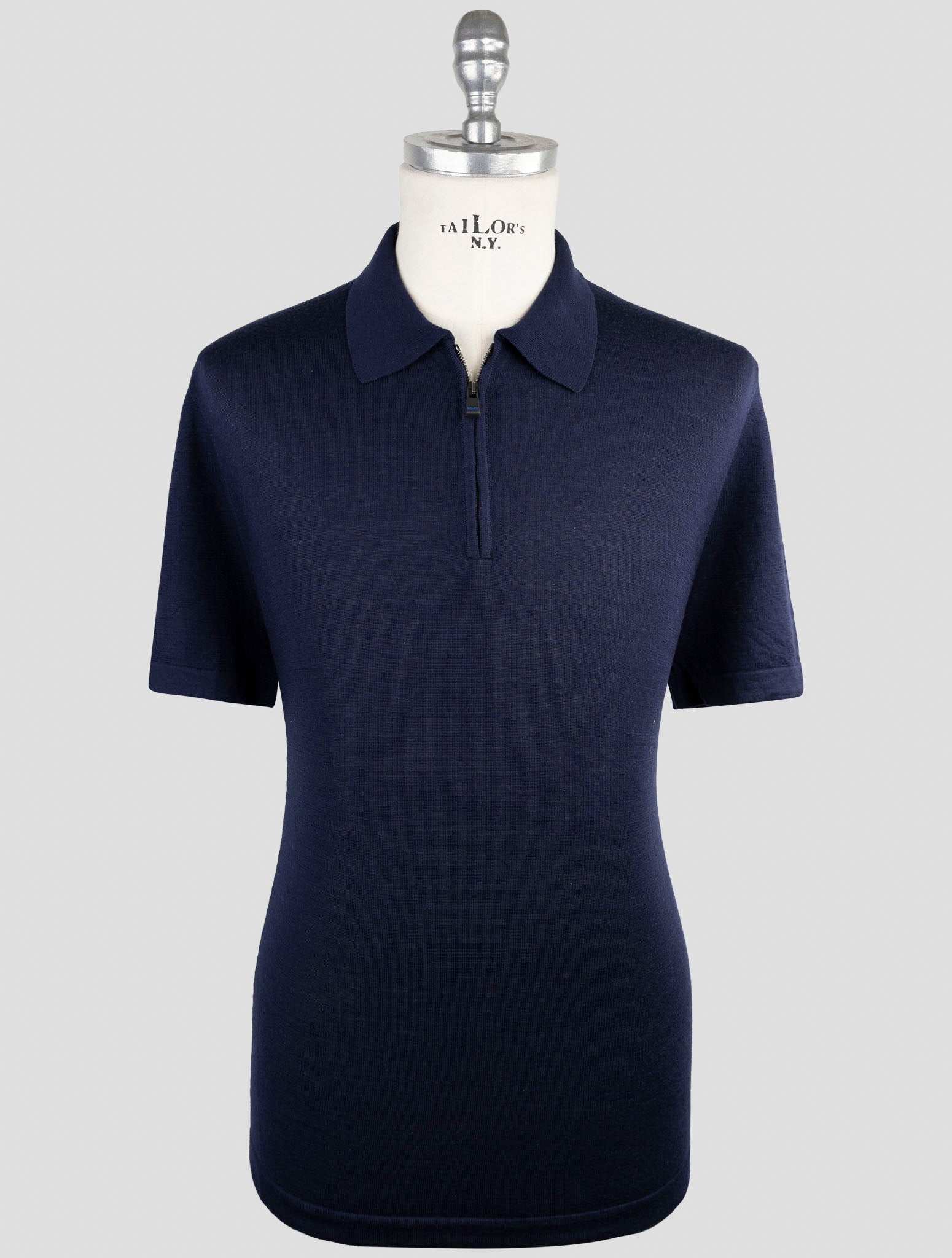 Kiton Knt Blue Virgin Wool Silk Polo