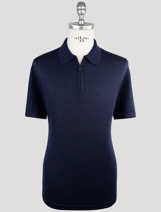 Kiton Knt Blue Virgin Wool Silk Polo