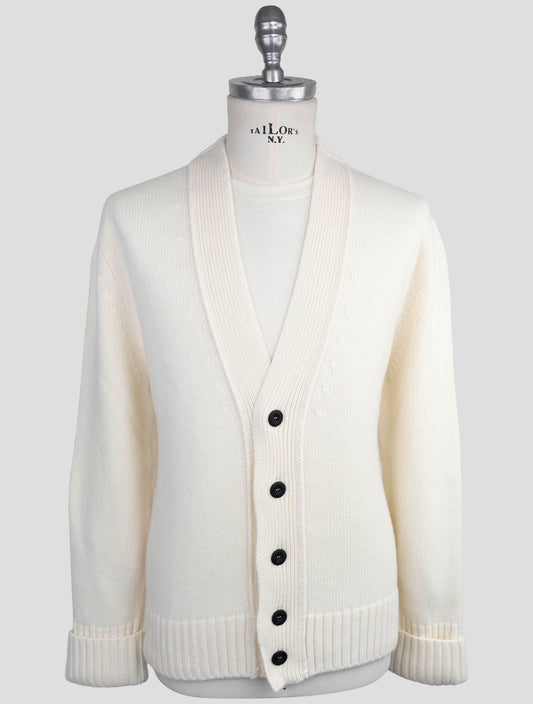 Kiton Knt White Virgin Wool Sweater Cardigan