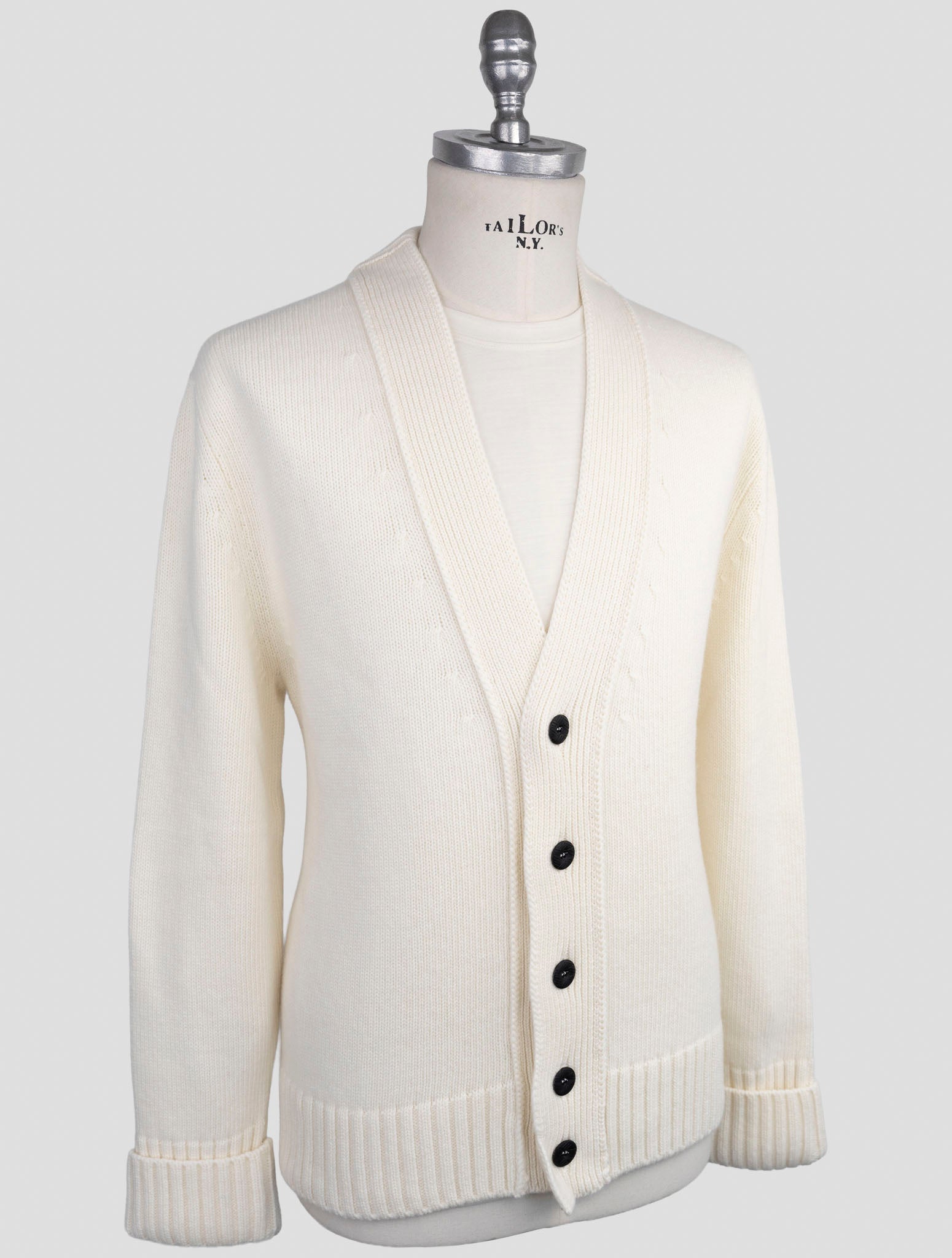 Kiton Knt White Virgin Wool Sweater Cardigan
