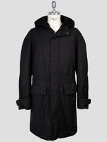 Kiton Black Pl Viscose Shearling Fur Overcoat