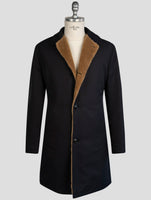 Kiton Blue Wool Pa Shearling Fur Overcoat