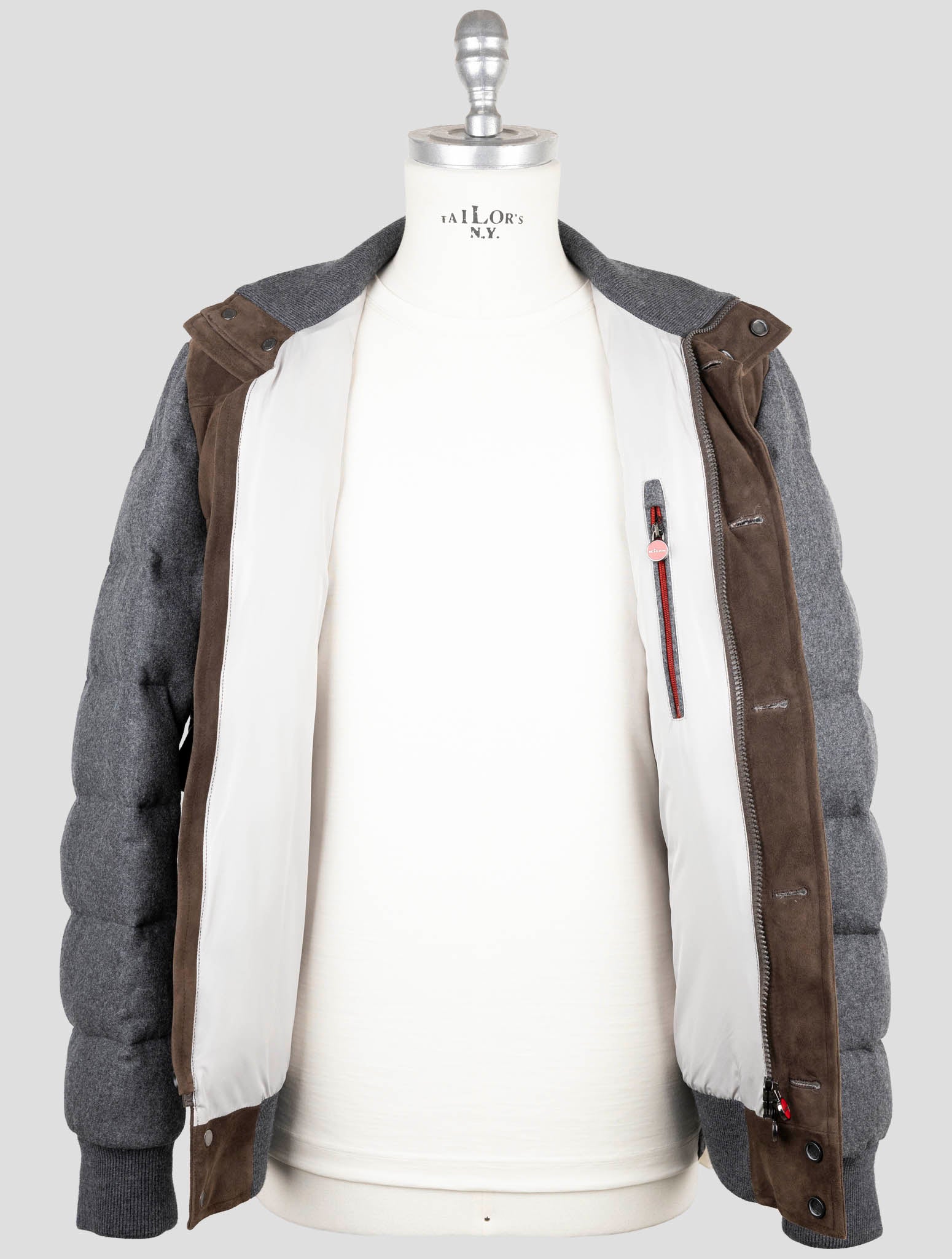 Kiton Brown Wool Leather Suede Coat
