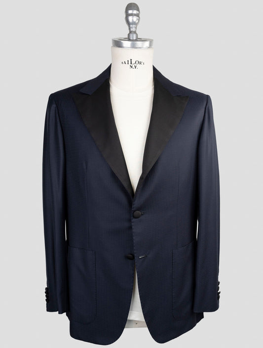 Kiton Knt Blue Virgin Wool Silk Smoking Blazer