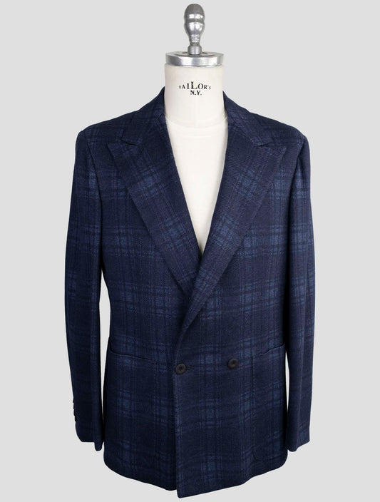 Kiton Knt Blue Cashmere Cotton Smoking Blazer