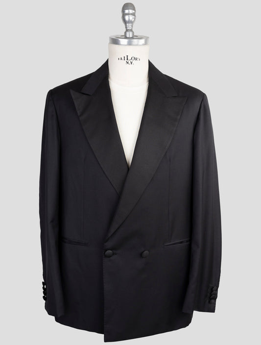 Kiton Knt Black Wool 160's Double Breasted Smoking Blazer Virgin Wool Mohair Pants