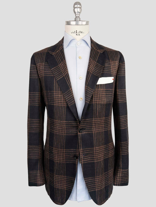 Kiton Blue Brown Cashmere Virgin Wool Silk Linen Blazer