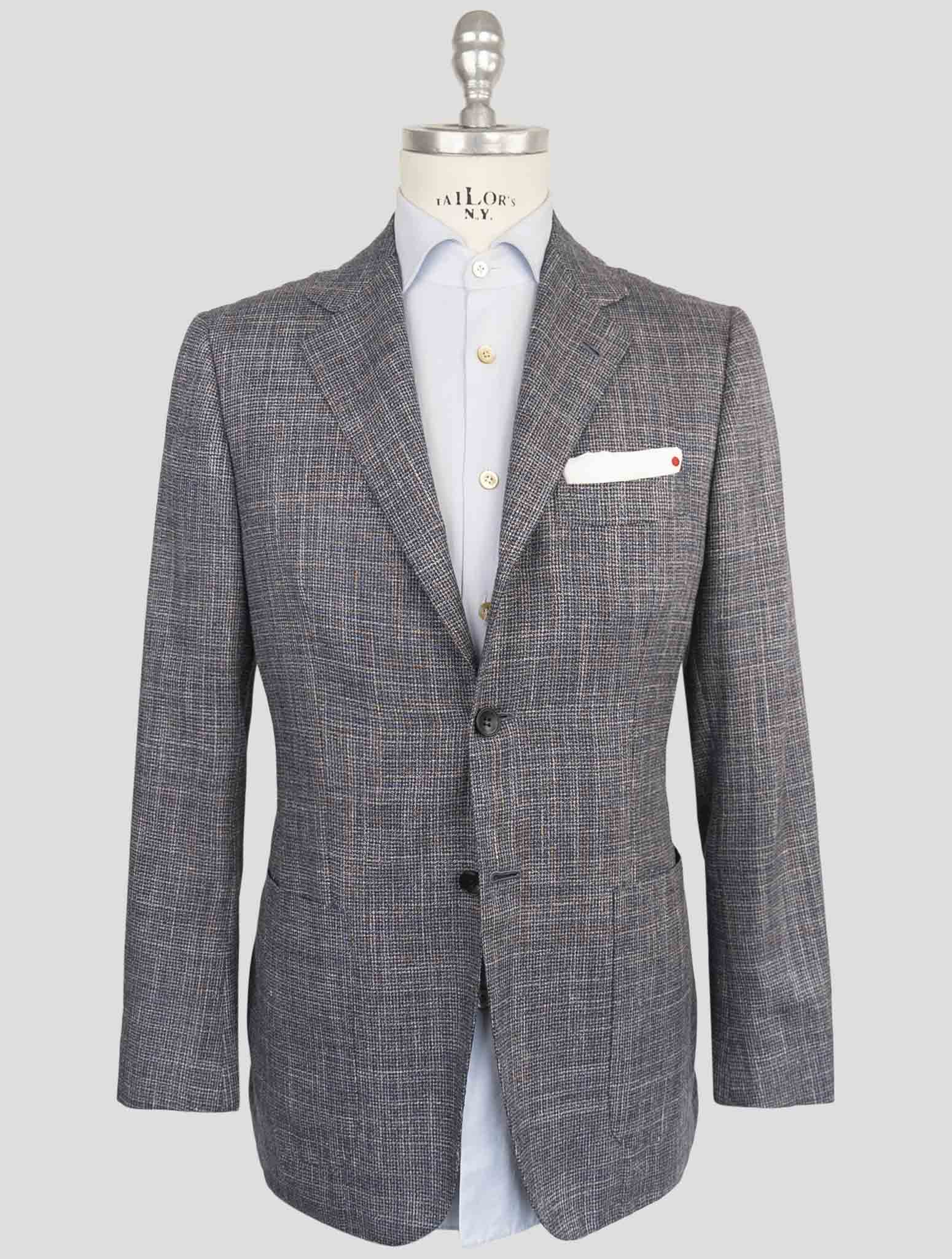 Kiton blue cashmere fleece wool silk linen blazer