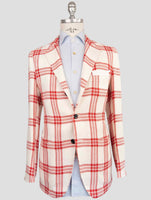Kiton Red White Cashmere Linen Blazer
