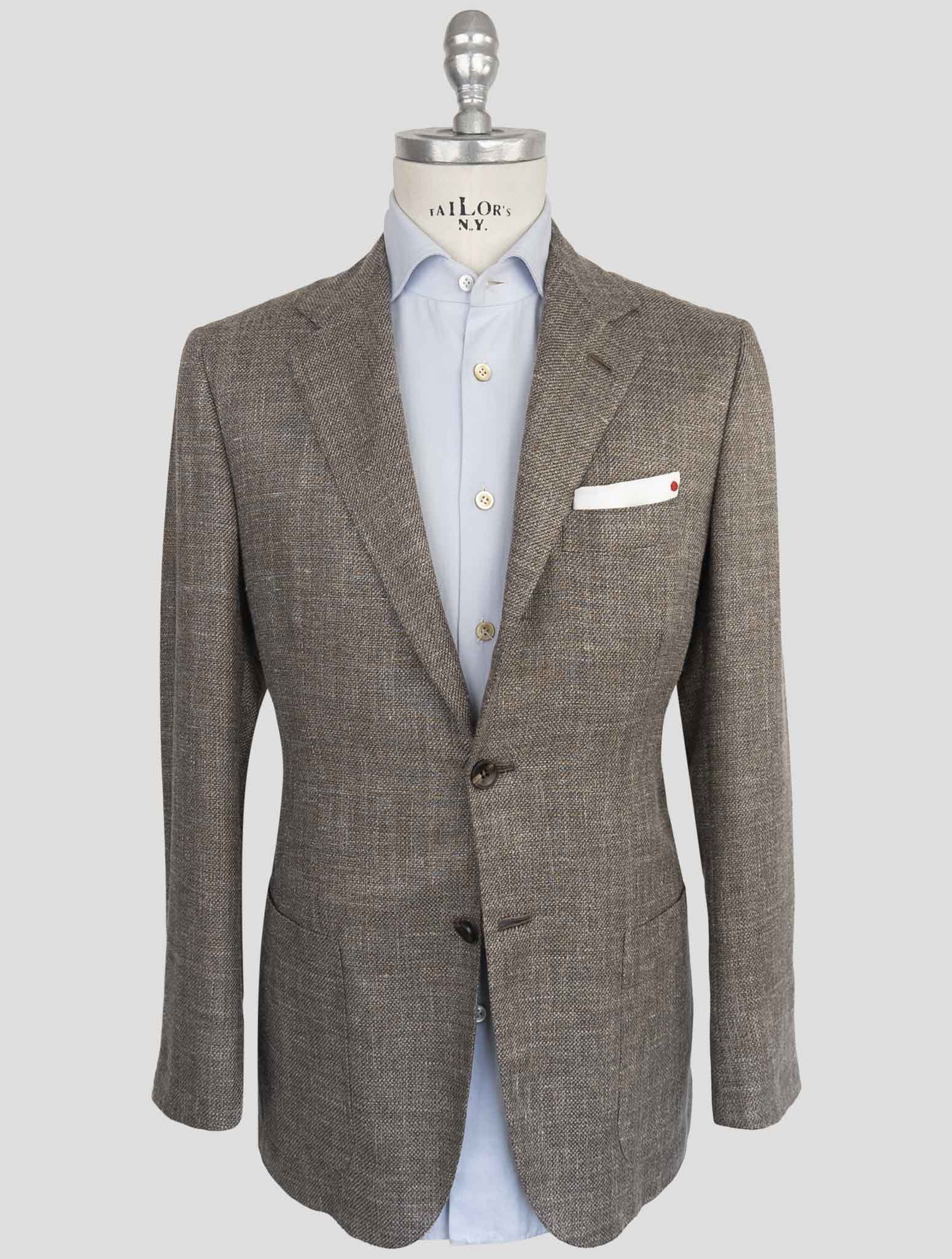 Kiton brown cashmere fleece wool silk linen blazer