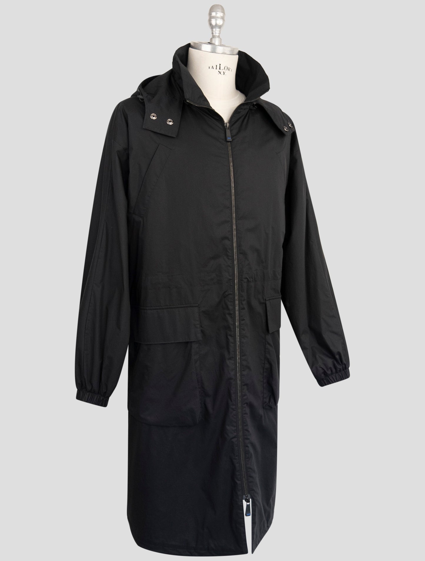 Kiton Knt Black Cotton Overcoat