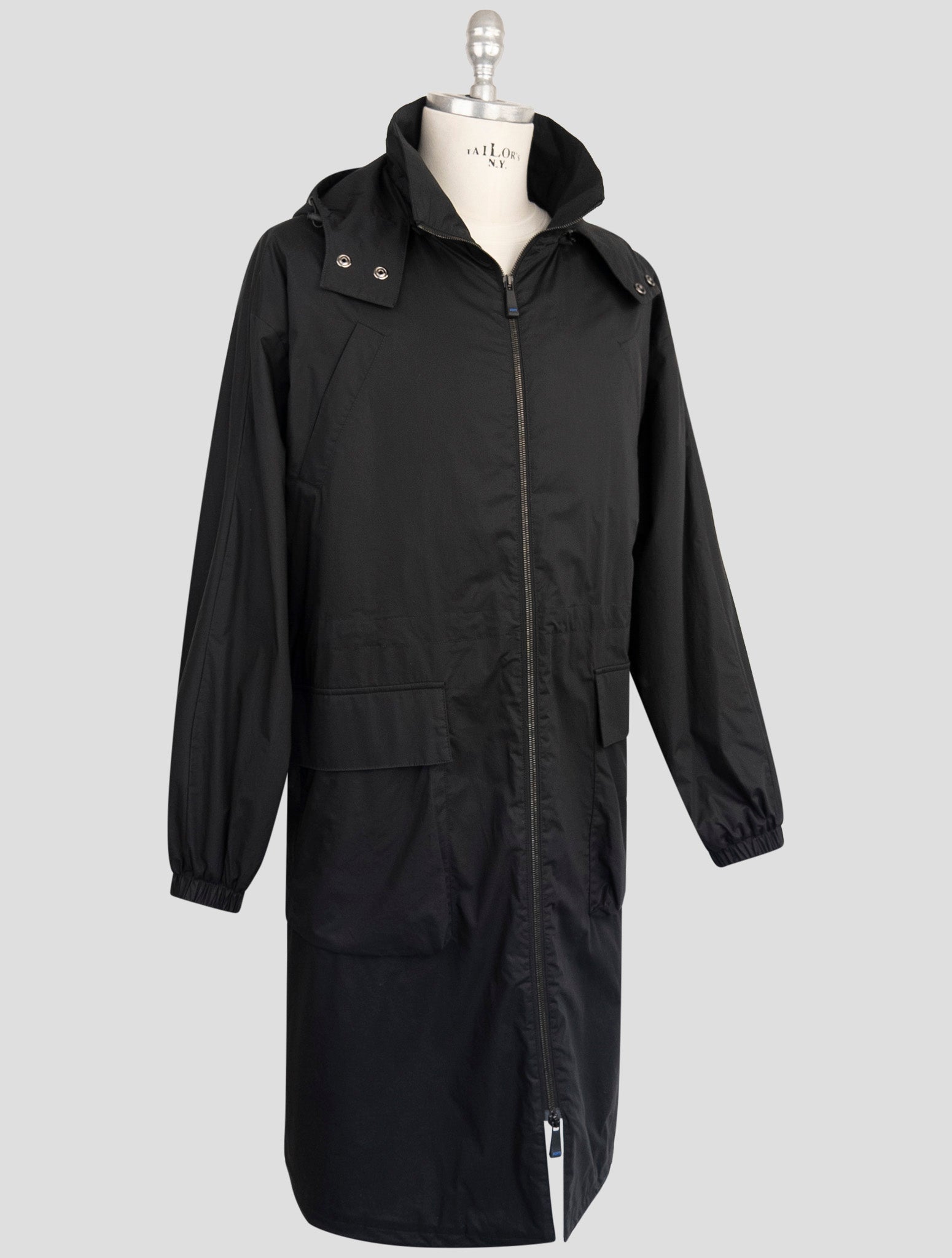 Kiton Knt Black Cotton Overcoat