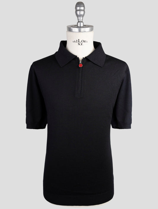 Kiton Black Silk Cashmere Linen Sweater Polo
