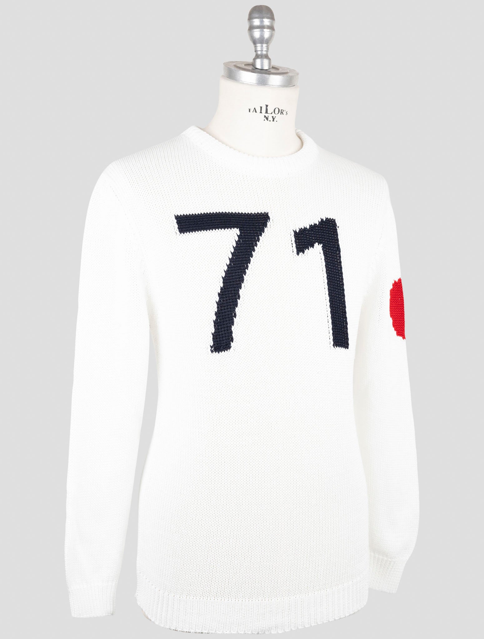 Kiton White Cotton Sweater Crewneck