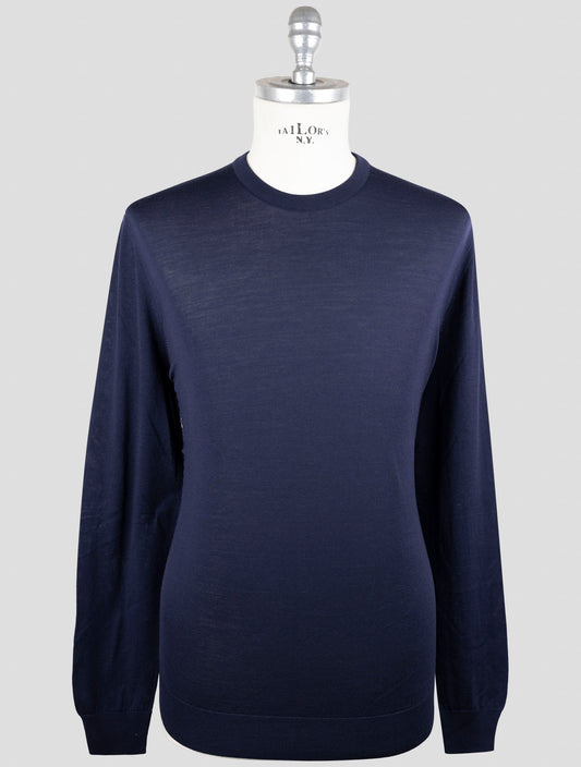 Kiton Blue Wool Diamante Blue Sweater Crewneck