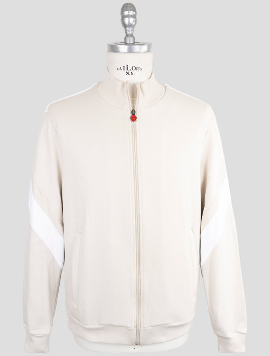 Kiton Beige White Cotton Pa Pu Sweater Full Zip