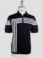 Kiton Blue Silk Cotton Polo Half Zip