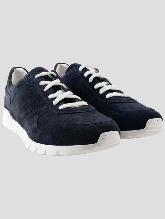 Kiton Blue Leather Suede Sneakers