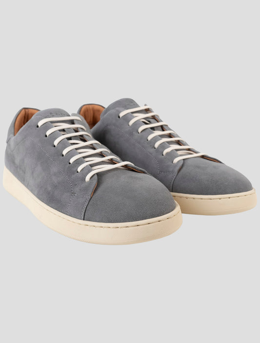 Kiton Gray Leather Suede Sneakers