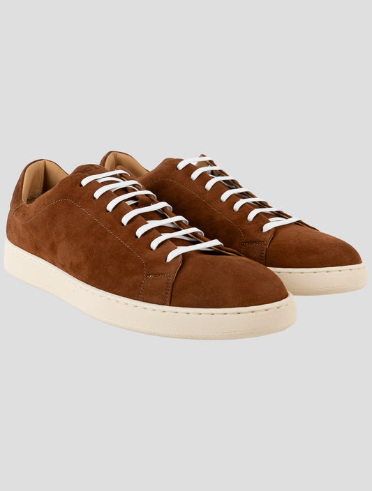 Kiton Brown Leather Suede Sneakers