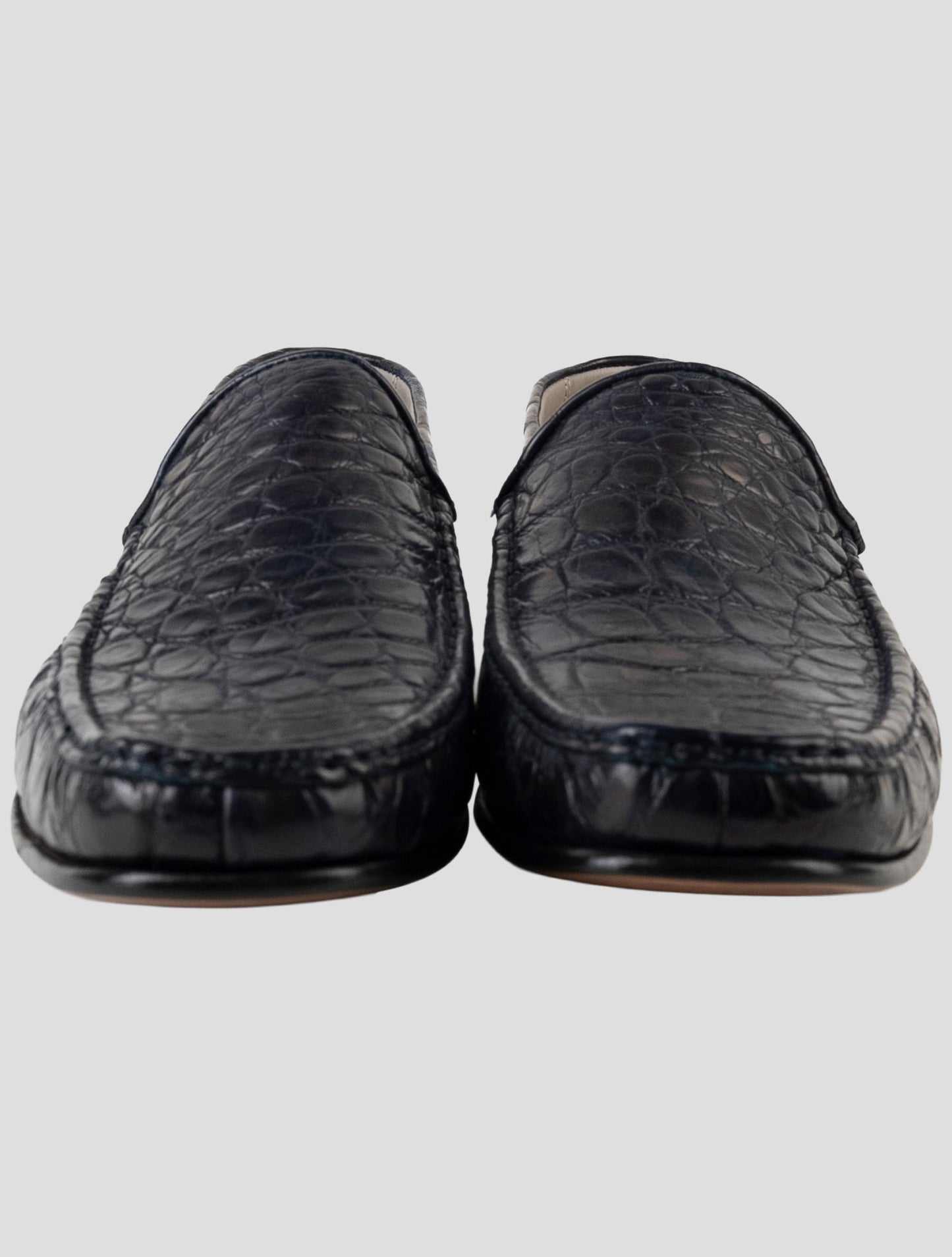 Kiton Blue Leather Crocodile Loafers