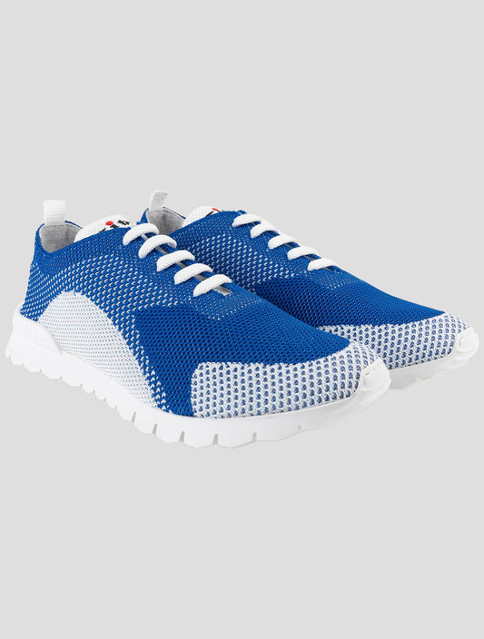 Kiton White Blue Cotton Ea Sneakers