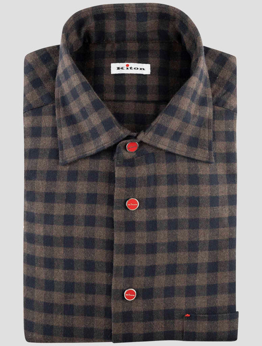 Kiton Brown Blue Cotton Shirt